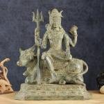 Indonesian Bronze Lord Shiva Seated on Nandi | 16" x 14" x 8" | 4.6 kg | Lost Wax Cast Bronze Sculpture | Traditional Hindu Art | Sacred Statue | Jaipurio